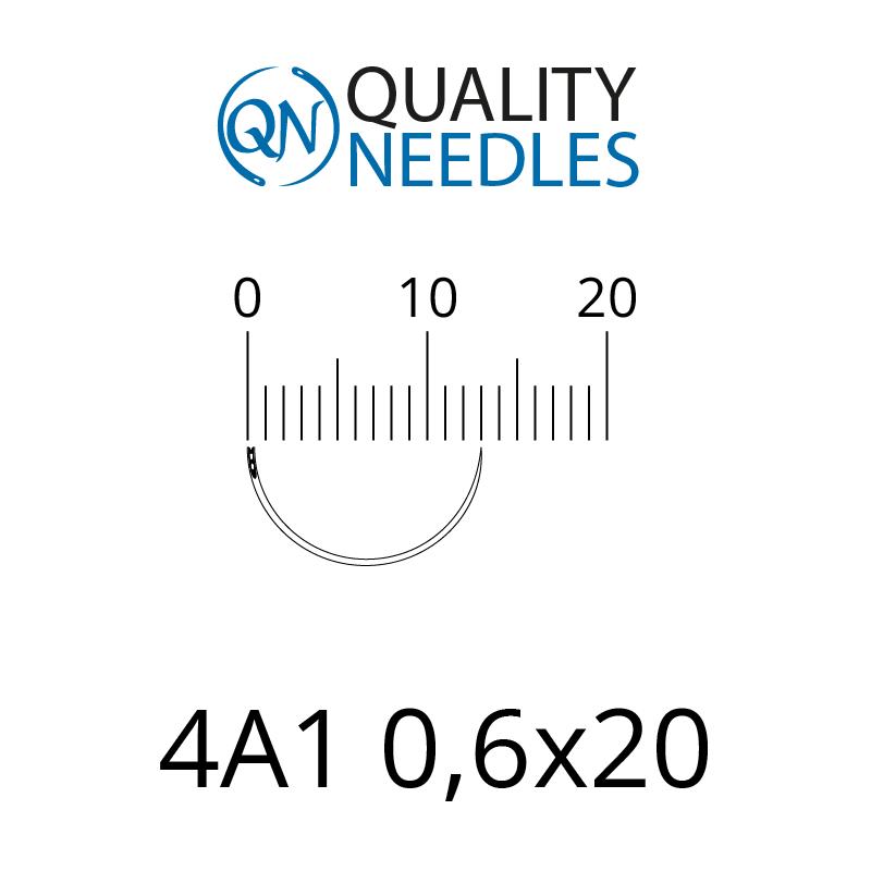 4А1 0,6х20 Голки хірургічні колючі, нестерильні, 1/4 окружності, пружинне вушко, діаметр 0,6 мм, довжина 20 мм, 10 шт.